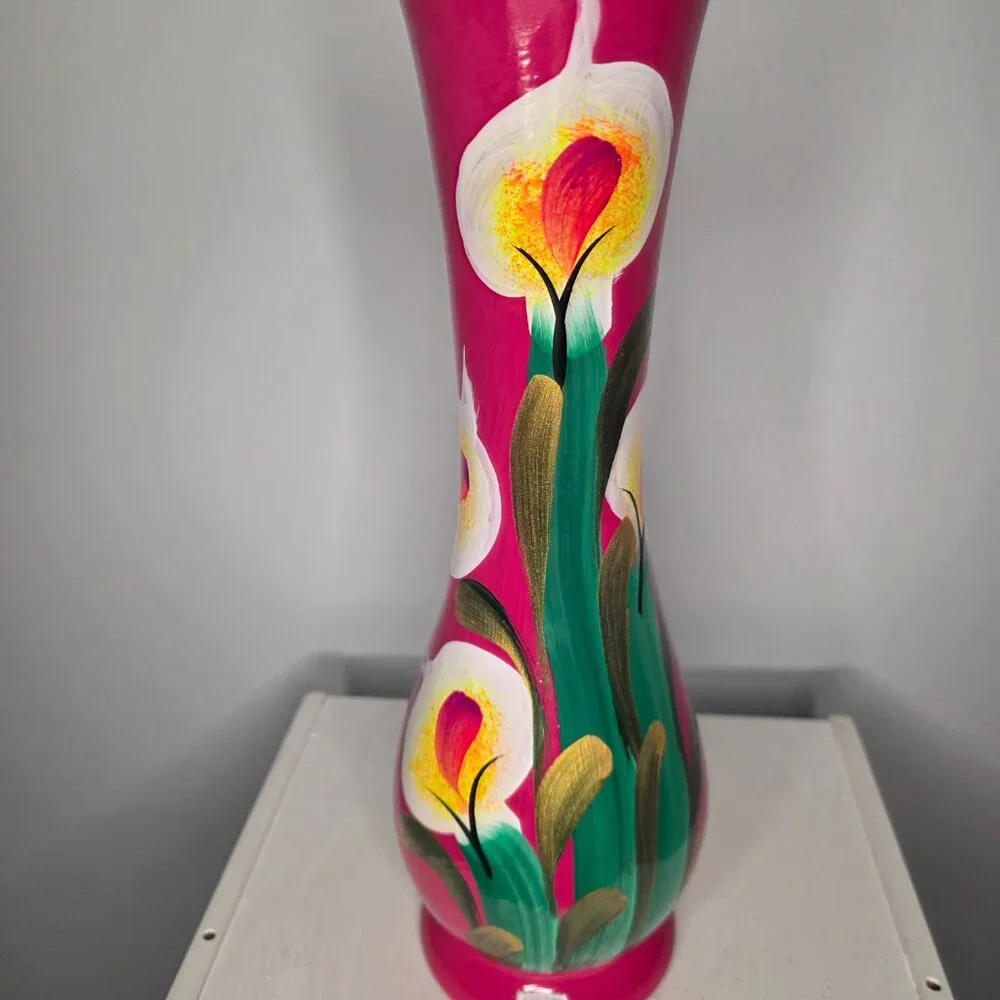 Floral Hand Painted Mexican Pottery Vase 14